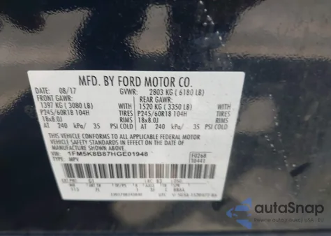 2017 Ford Explorer z USA, uszkodzony, nr VIN 1FM5K8B87HGE01948